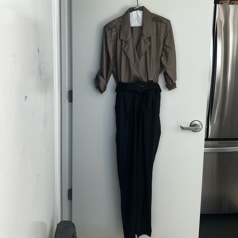 Khaki and black 80s vintage jumpsuit